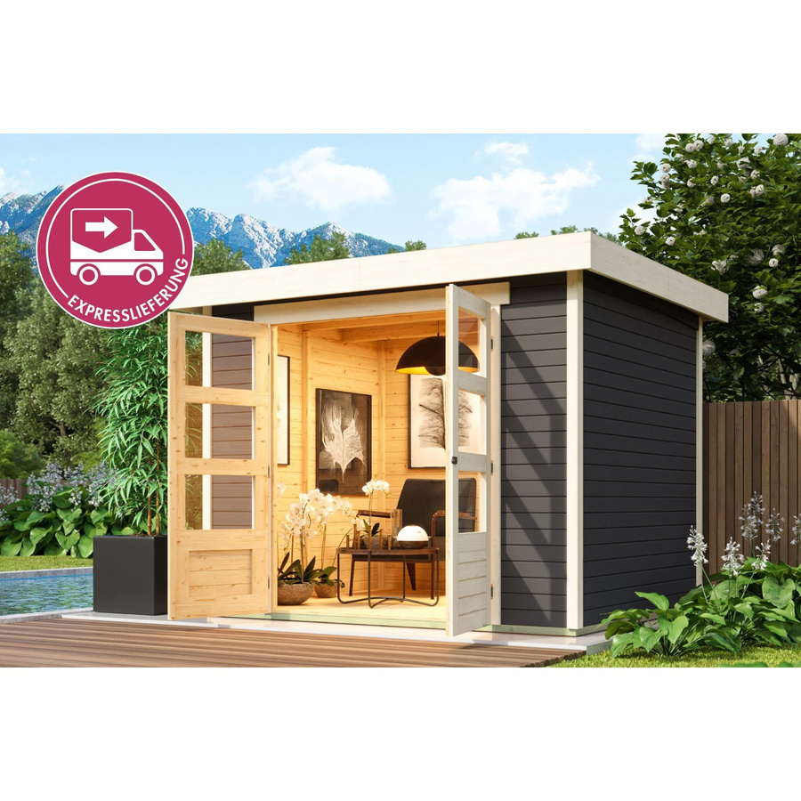 Karibu Express Gartenhaus Speedy B in Terragrau mit Flachdach und modernem Design, B/T/H: 242 x 217 x 211 cm - Bild 2