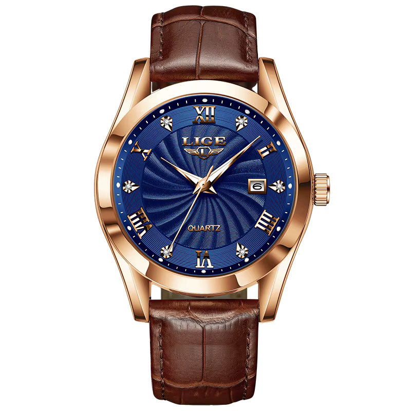 LIGE Chronograph Herren, Quarz, Leder, Blau, Edelstahl, Datum - Bild 6