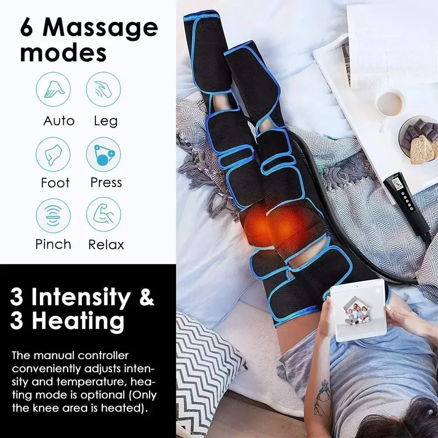 Maelsrom 6-Kammer-Luftkompressions-Beinmassagegerät mit Wärmetherapie in Schwarz - Bild 2