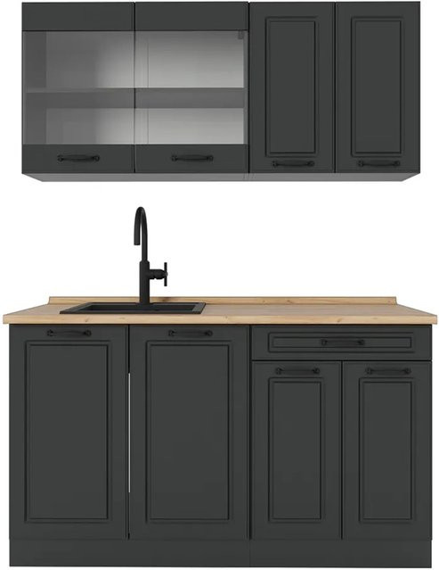 Vicco R-Line Küchenzeile Landhausstil in Anthrazit und Eiche, Breite: 140 cm - Bild 1