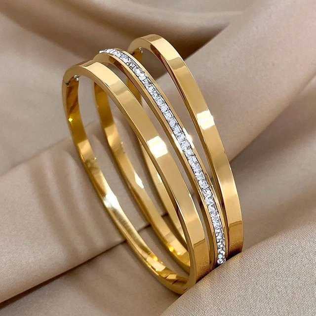 Slavena Armreif Edelstahl, Strass, Gold- und Silberfarben, Damen - Bild 1