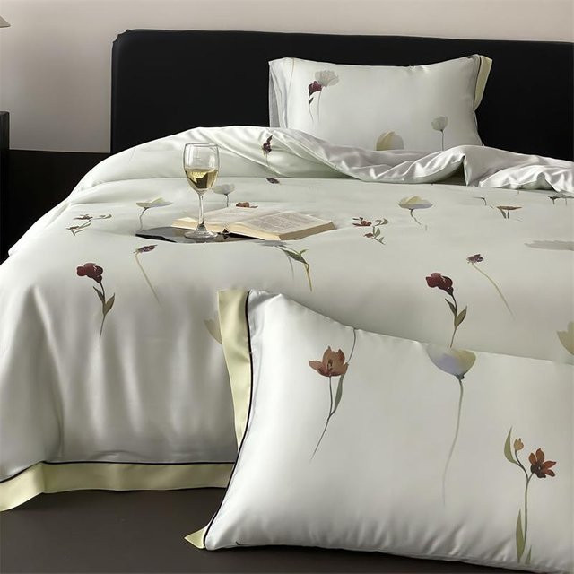 Bin Chi Textiles Bio-Bambus Bettwäsche Set mit floralem Druck, Weiß, 4-teilig, B/H: 220 x 240 cm - Bild 1