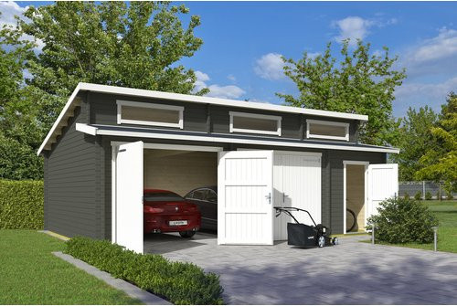 Blockgarage Lasita Maja Hawaii mit Holztoren in Grau-Grün, B/T: 820 x 579,6 cm - Bild 1