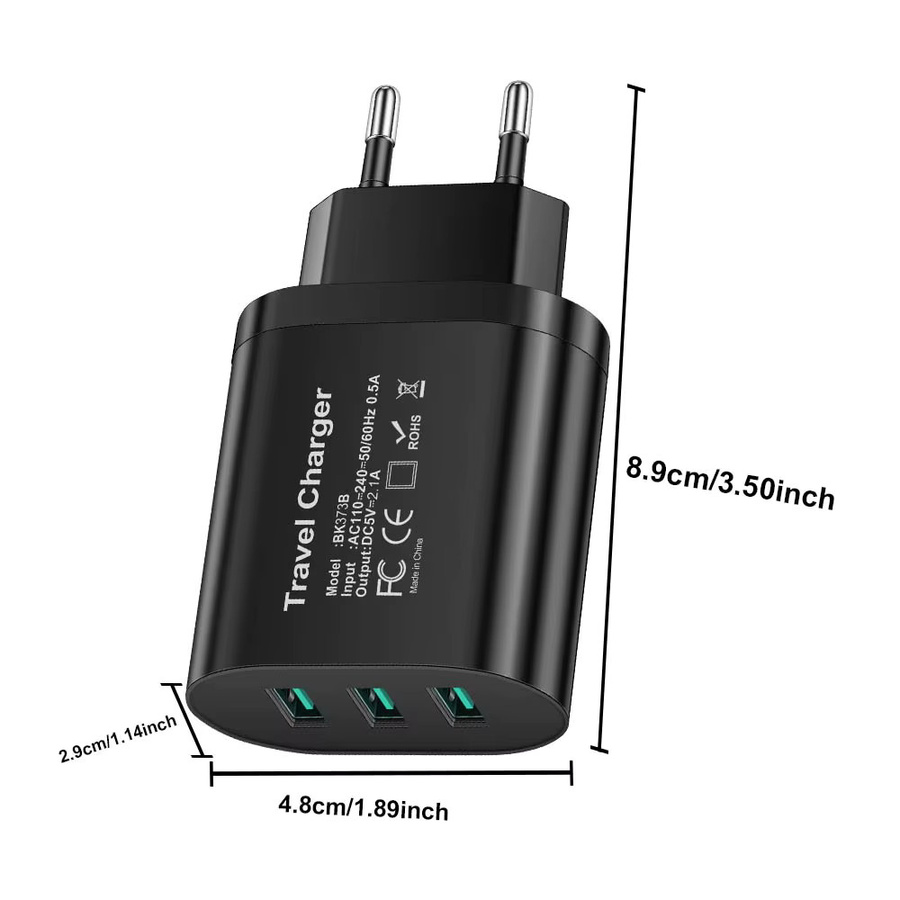 FANBEDA 3-Port USB Mobil-Reiseladegerät Universal Ladeadapter in Schwarz - Bild 3