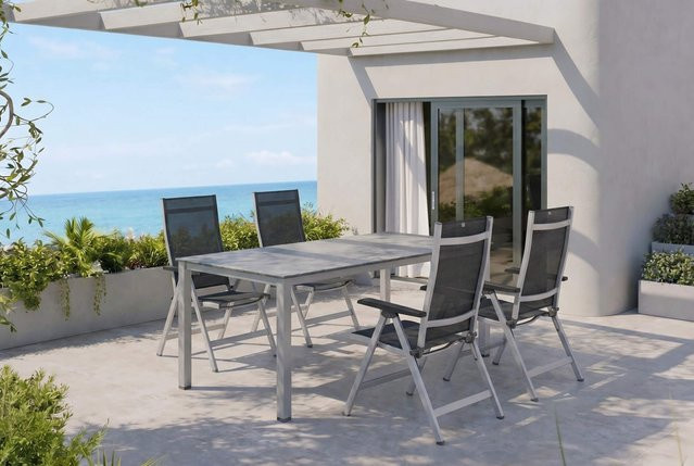 Kettler BasicPlus Premium Garten-Essgruppe aus Aluminium in Silber mit rechteckigem Tisch und 4 Klappstühlen - Bild 1