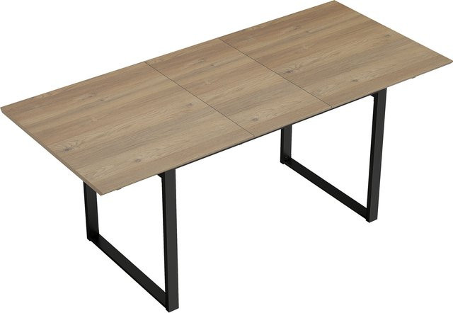 HOMCOM Esstisch ausziehbar in Natur/Braun mit Stahlbeinen, rechteckiger Küchentisch für 6-8 Personen, B/T: 140/180 x 80 cm - Bild 1