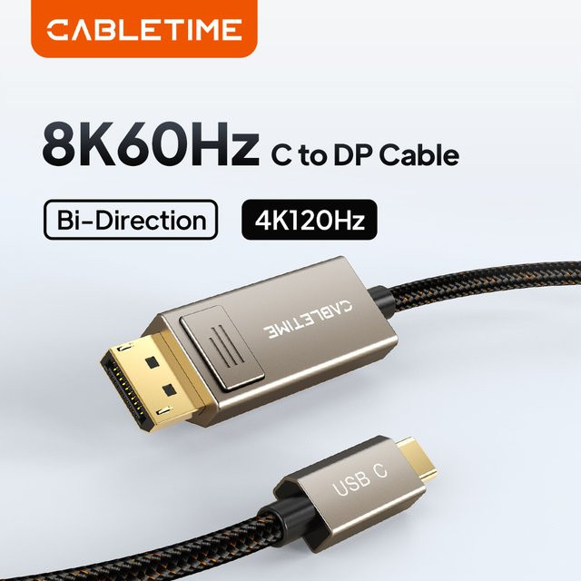 CABLETIME Bidirektionales USB-C auf DisplayPort Kabel für 8K 60Hz aus Zinklegierung - Bild 1