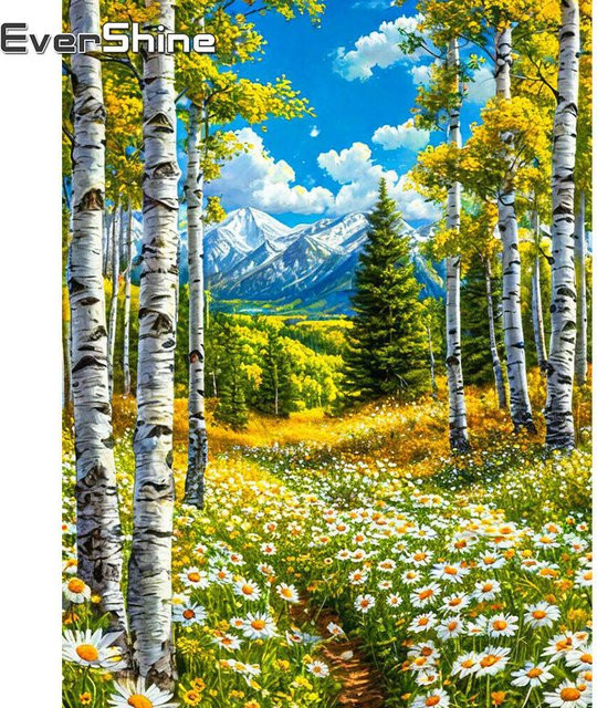 Evershine Diamantstickerei Set Landschaft mit Wald und Bergen als Kreuzstich Mosaik Dekoration - Bild 1