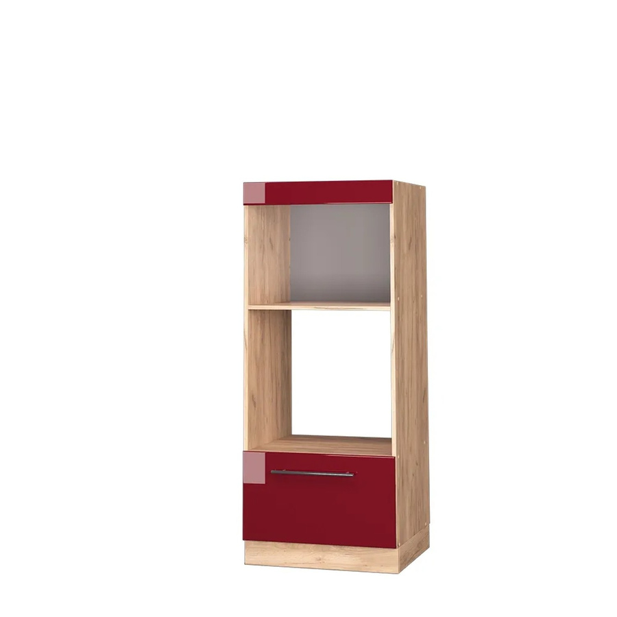 Vicco Mikrowellenschrank Fame-Line Küchenschrank in Bordeaux Hochglanz und Eiche Rot mit Schublade und Softclose-Scharnieren B/T/H: 60 x 58 x 153,6 cm - Bild 2
