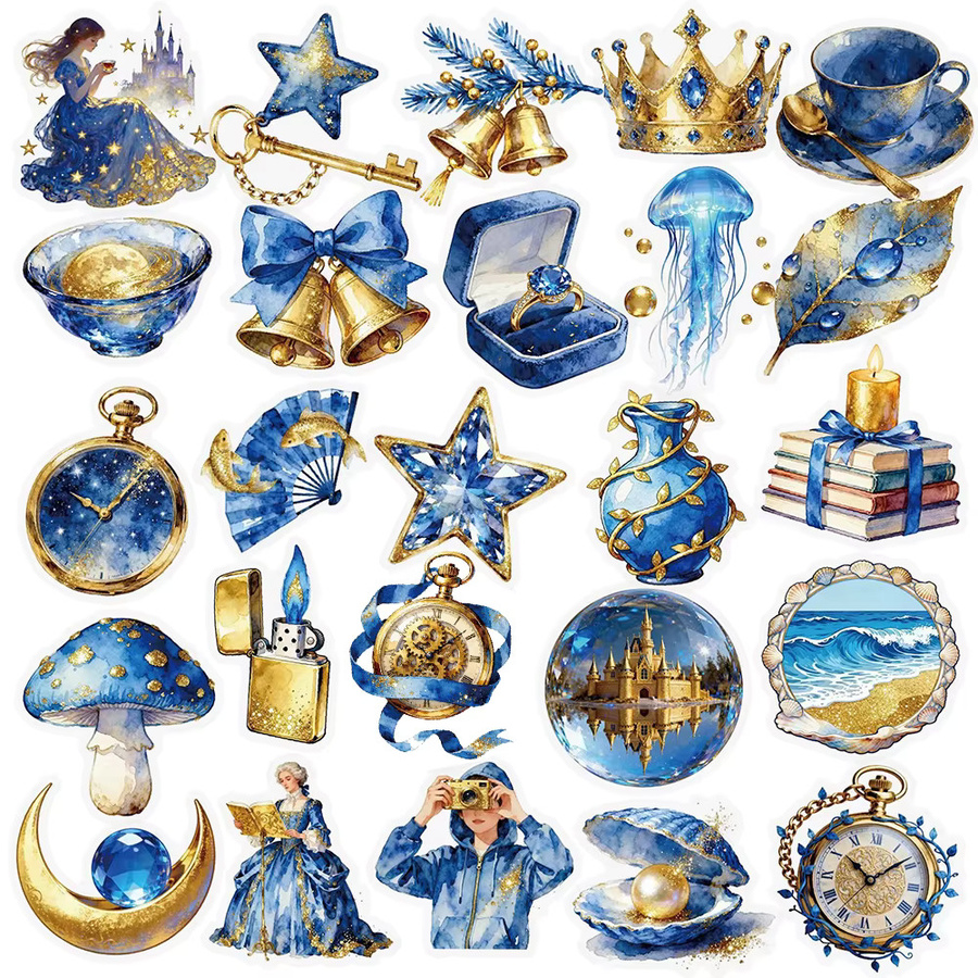Charile Vintage Blaue Geheimnisvolle Sterne Aufkleber, Transparent, Gold - Bild 2