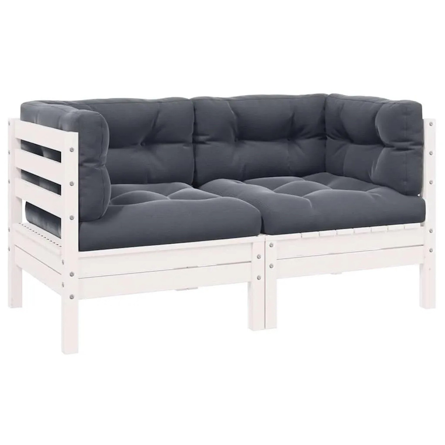 vidaXL Gartensofa 2-Sitzer aus massivem Kiefernholz mit Kissen in Weiß, B/T/H: 127,0 x 63,5 x 62,5 cm - Bild 2