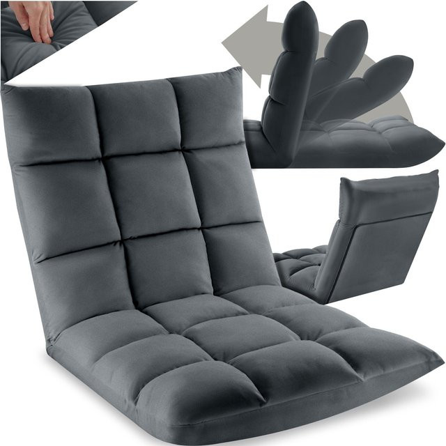 tectake Relaxsessel Snooze 2 in 1 Sessel und Liege mit Samtbezug und Stahlgestell in Grau, B/T/H: 108 x 57 x 13,5 cm - Bild 1