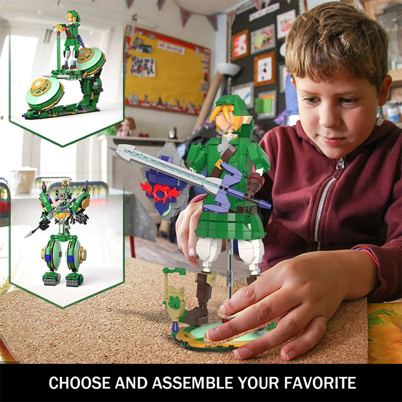 3in1 Anime Cerdan Legend Action Figure mit Master Schwert als Baustein-Set und Desktop-Ornament in Grün für Kinder - Bild 4