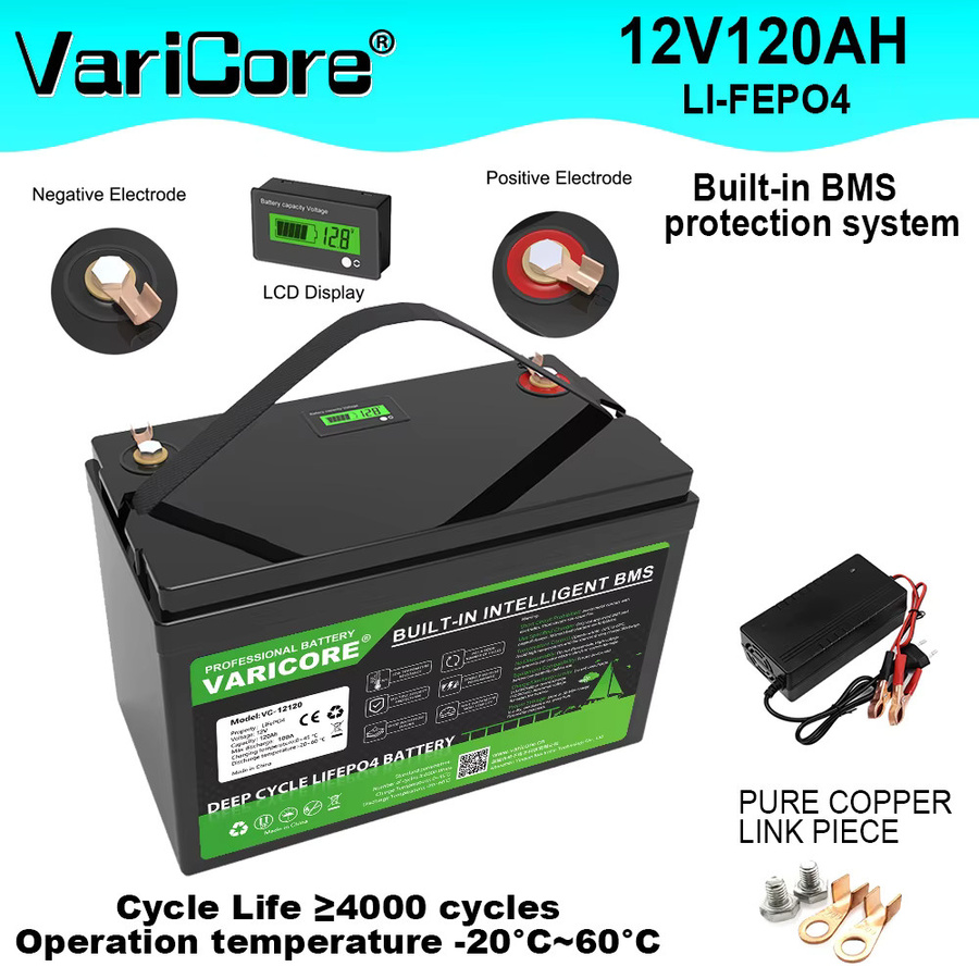 VariCore 12V 120Ah LiFePO4-Batterie mit integriertem BMS in Schwarz - Bild 4
