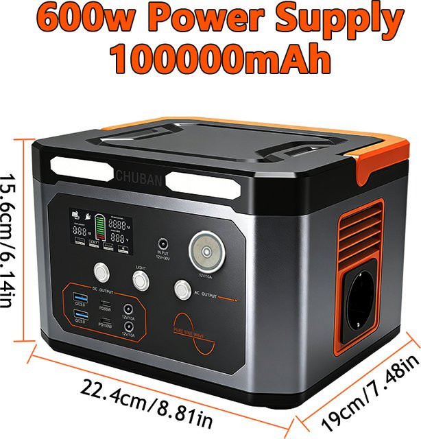 CHUBAN Tragbare Powerstation 600W Generator mit 320Wh Kapazität und AC-Anschluss für Camping, Wohnmobil und Outdoor - Bild 1