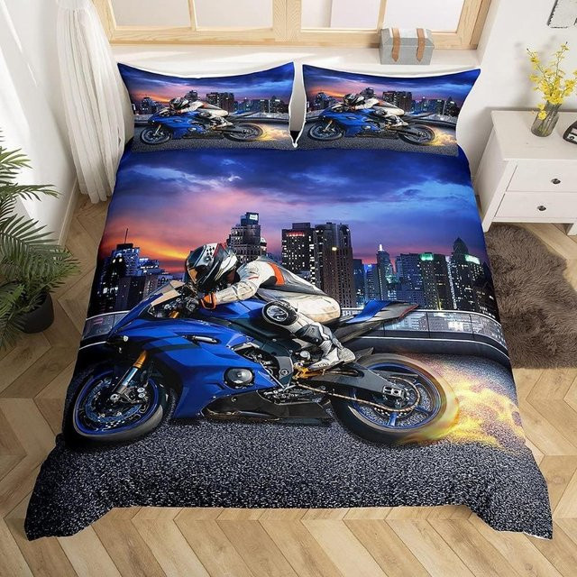 Motocross Bettwäsche-Set von JMG Household Supplies mit 3D-Motiv, Blau, B/H: 140 x 210 cm - Bild 1