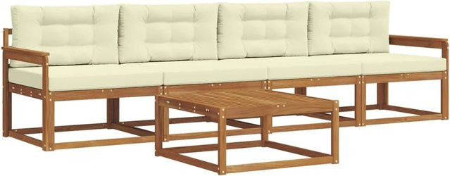 vidaXL Outdoor-Sofagarnitur aus Akazienholz mit Kissen in Braun und Beige - Bild 1