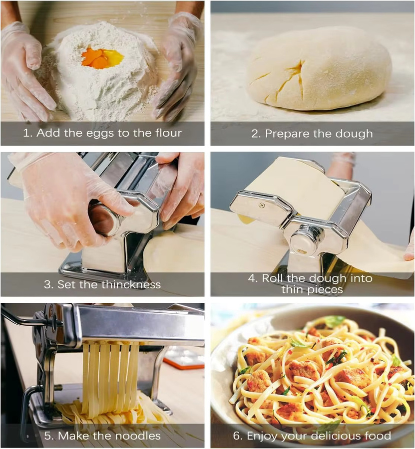 MasterFeng Nudelmaschinen-Set aus Edelstahl mit Ravioli-Aufsatz in Silber - Bild 2