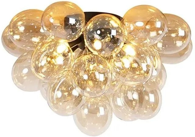 QAZQA Design Deckenleuchte Uvas im Art-Deco-Stil mit 6 Braunglas-Elementen, Schwarz und Messing, dimmbar - Bild 1