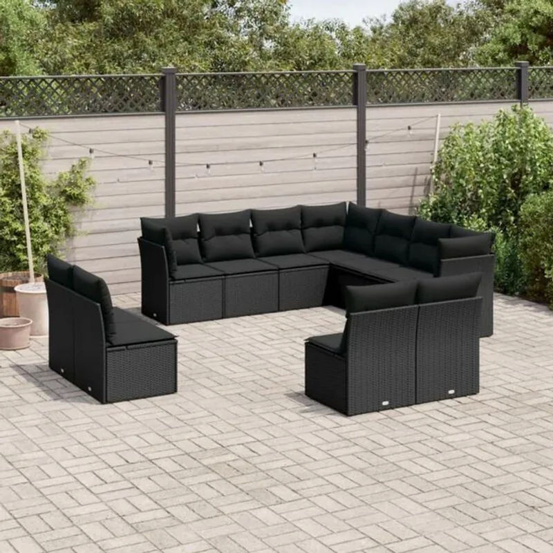 Vidaxl 11-tlg. Garten-Sofagarnitur aus Polyrattan mit Kissen in Schwarz - Bild 1