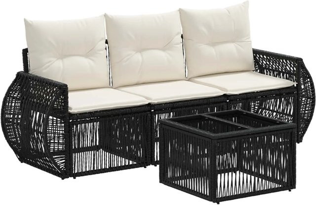 vidaXL Gartensofa-Set 4-teilig aus Poly-Rattan in Schwarz und Cremeweiß mit Polsterkissen und Metallgestell - Bild 1