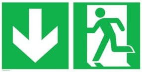 SafetyMarking Fluchtwegschild Folie Notausgang links mit Pfeil abwärts, Farbe: grün, B: 30 cm, H: 15 cm - Bild 1