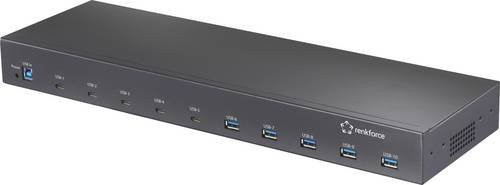 Renkforce RF-6627278 USB-Hub mit 10 USB-A Ports, USB 3.2 Gen2 10 GBit/s, Schwarz, für industrielle Anwendungen und Rackmontage geeignet - Bild 1
