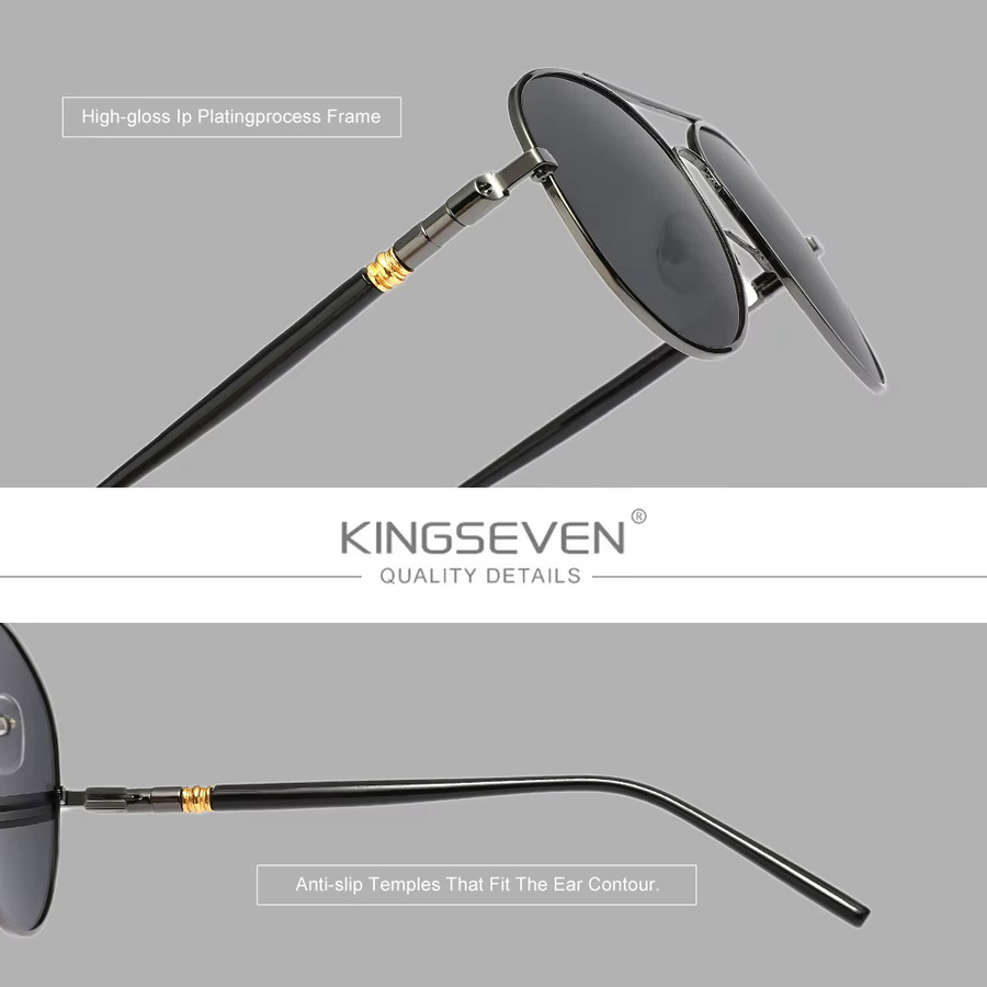 KINGSEVEN Sonnenbrille Aviator, Vollrand, Metall, Schwarz, Herren - Bild 3