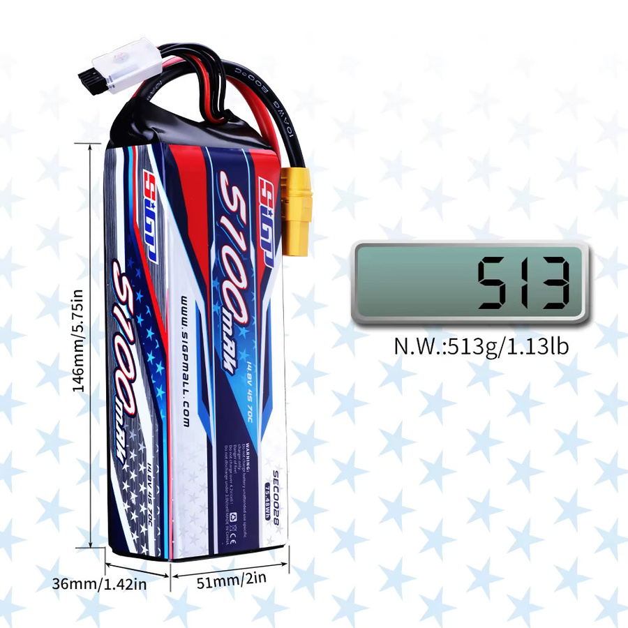 SIGP 4S Lipo-Akku für RC-Modelle mit XT60, XT90 oder EC5 Steckverbinder (3300mAh, 4000mAh, 5100mAh) für Autos, Boote und Flugzeuge - Bild 2