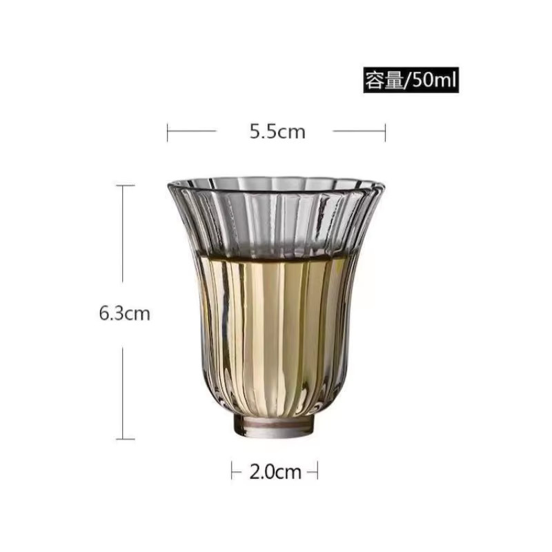 Transparente Mini-Teetasse aus Glas im japanischen Stil mit Blütenblatt-Design für Gongfu-Teesets, 50 ml - Bild 5