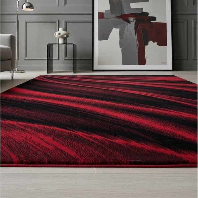 Kurzflorteppich ASPEN von Kadima Design mit abstraktem Wellenmuster in Rot, B/T: 140 x 200 cm - Bild 1
