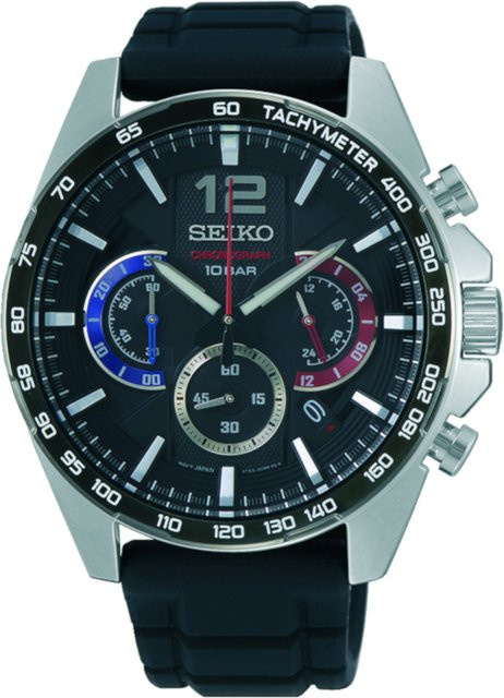 Seiko Chronograph, Quarz, Edelstahl, 44 mm, Silikon, Schwarz, Herren - Bild 1
