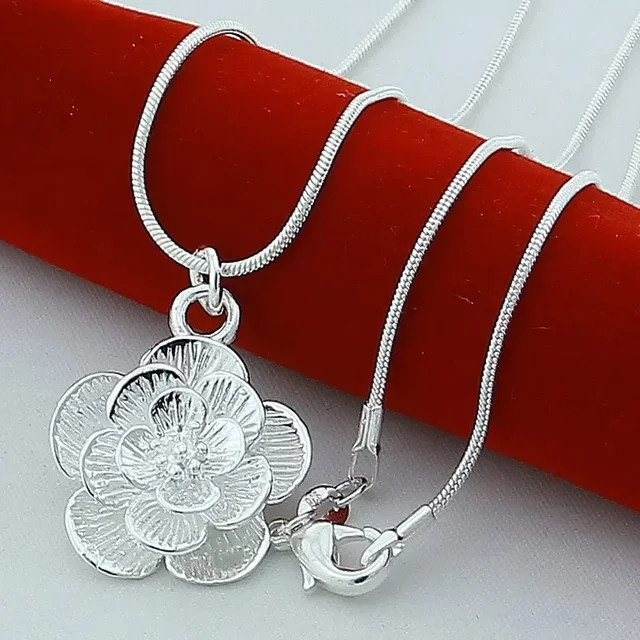 URMYLADY Halskette mit Rosen-Blumen-Anhänger, 925 Silber, Damen - Bild 1