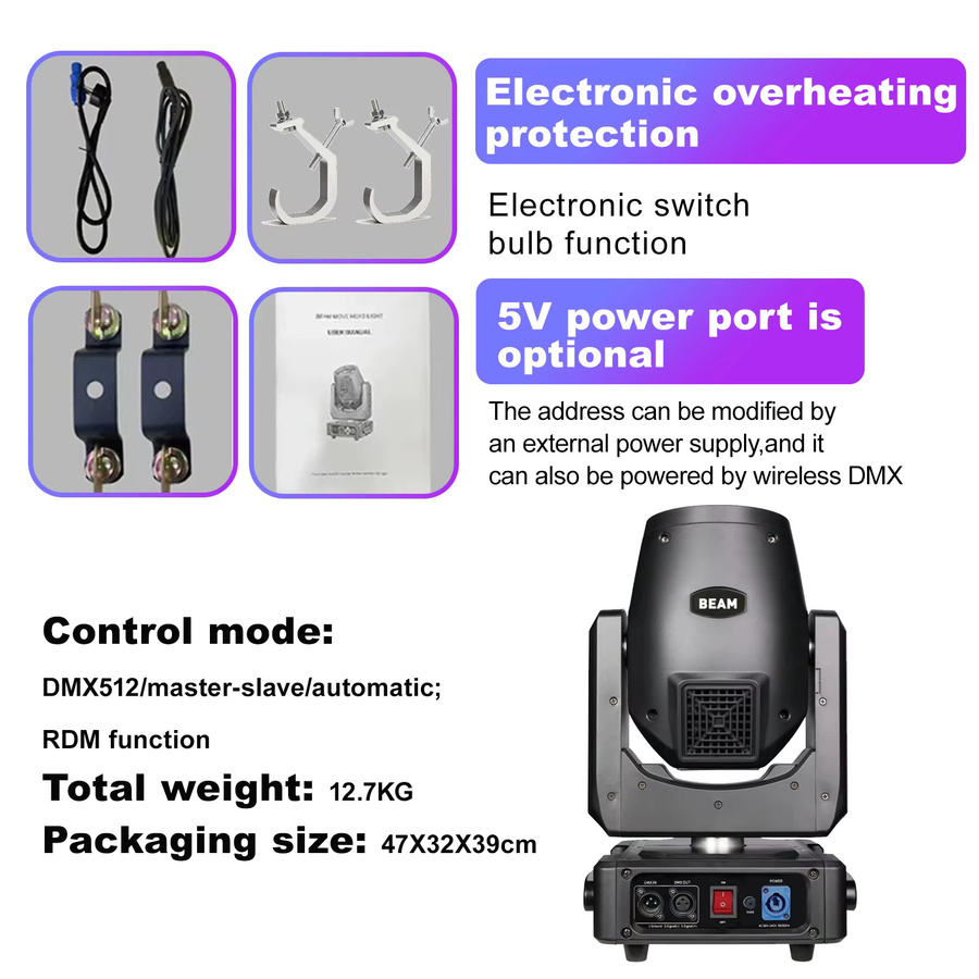 POLET Moving Head Beam Licht 250W Sharpy MINI DMX512 Schwarz - Bild 5