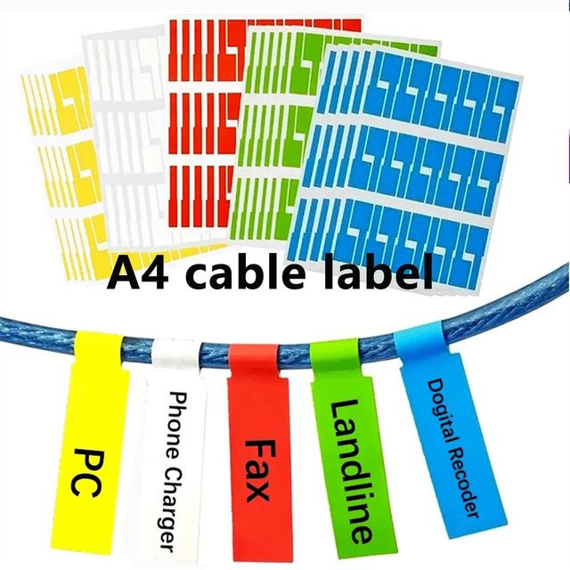 10 Blatt A4 Kabel-Etikettenaufkleber wasserdicht in Gelb und Mehrfarbig für Netzwerk, PC und Kabelmarkierung - Bild 1