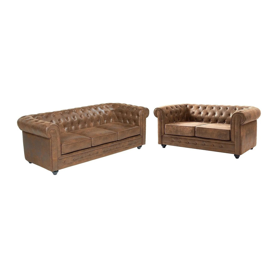 Vente-unique Chesterfield Couchgarnitur aus Microfaser in Braun, B/T/H: 206 x 165 cm - Bild 2