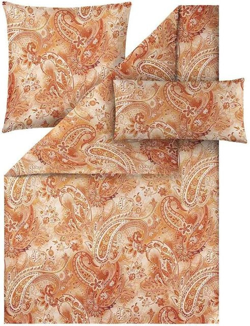 Estella Bettwäsche Rhea aus Mako-Satin in Orange mit floralem Design - Bild 1