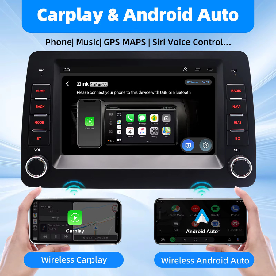 ESSGOO Android 15 Multimedia Autoradio mit CarPlay und DAB+ für Fiat Panda 2003 bis 2012, 4 GB RAM + 64 GB Speicher, Schwarz, 7 Zoll Display - Bild 4