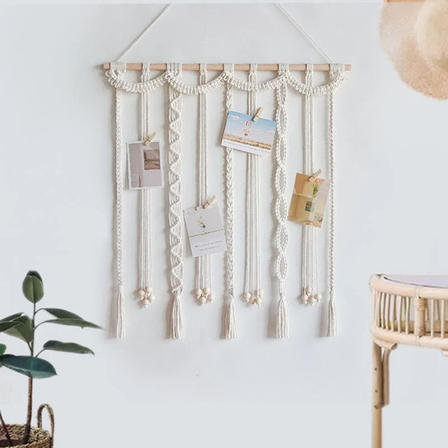 Tongyue Makramee Wandbehang mit Quaste in Grau und Weiß, Boho Wandteppich zur Dekoration - Bild 1