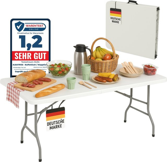Albatros Buffettisch Klapptisch Weiß aus Polyethylen mit Stahlgestell - Bild 1