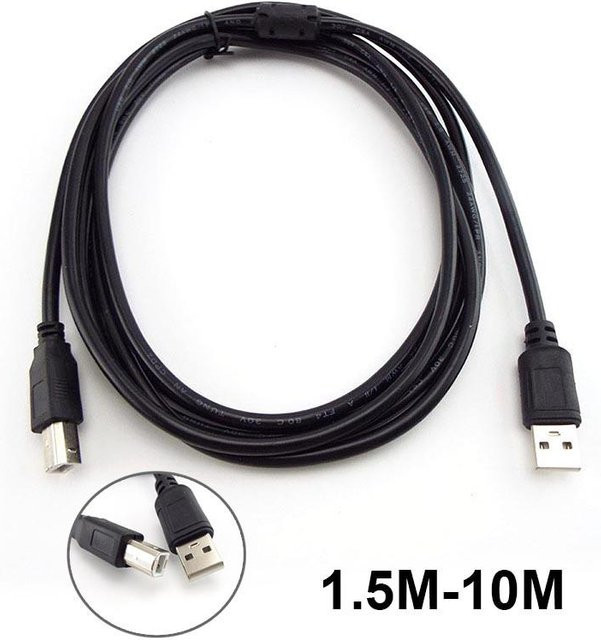 QH1 USB 2.0 Druckerkabel Typ A auf B Stecker auf Stecker Verlängerungskabel in Schwarz, Länge: 5 m - Bild 1