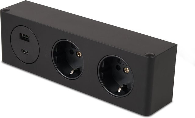 Kalb 3-fach Steckdosenleiste zur Montage mit 2x 230V und 2x USB in Schwarz, B/T/H: 20,0 x 4,6 x 6,25 cm - Bild 1