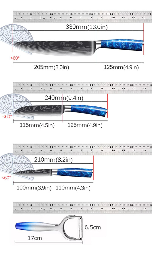 WXCOO Küchenmesser-Set aus Edelstahl in Silber mit Obstschäler und Fischfiletiermesser - Bild 3