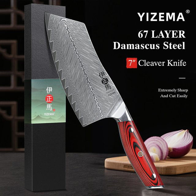 YIZEMA Hackmesser aus japanischem Damaststahl, professioneller Fleischschneider und Gemüsehacker, Länge: 17,78 cm - Bild 1