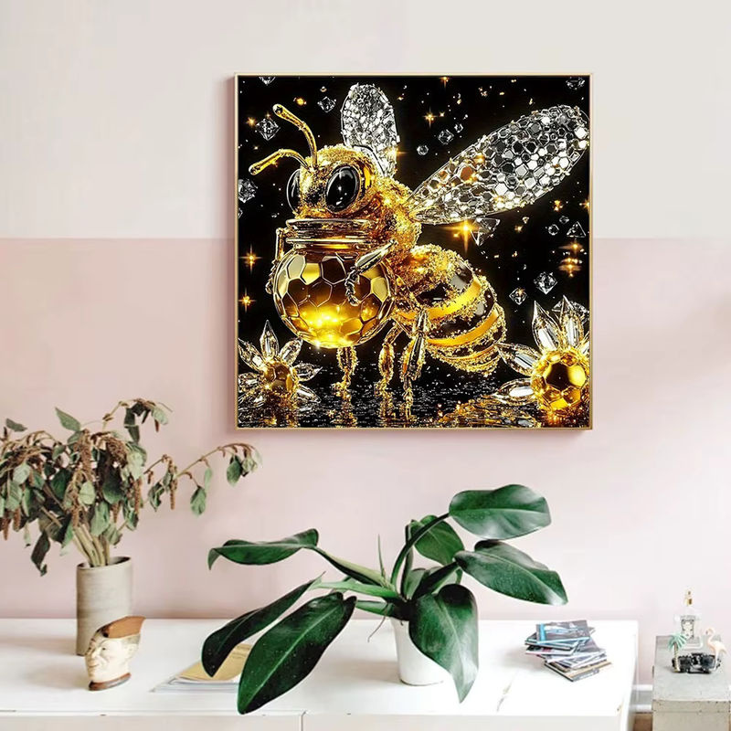 Huacan Diamantmalerei Kristall-Biene als Wandbild mit Gold-Akzenten - Bild 3