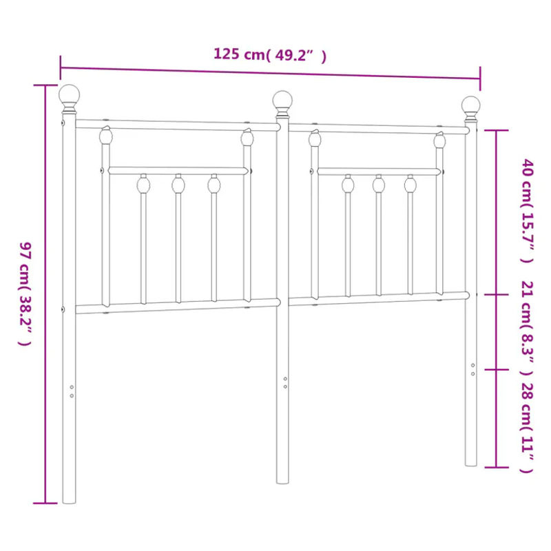 Vidaxl Metall-Kopfteil in Schwarz im klassischen Design, Breite: 120 cm - Bild 3