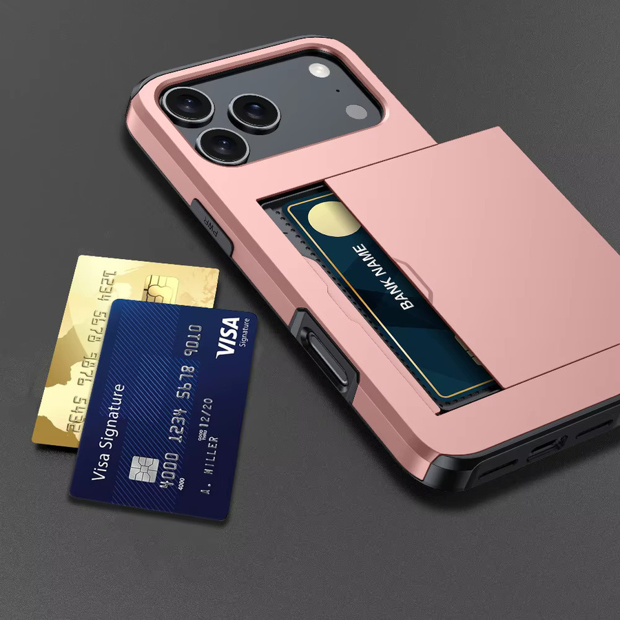 Robuste Handyhülle mit Kartenhalter und Brieftaschenfunktion für Apple iPhone 17 16 Plus 15 Pro Max 14 13 12 11 in Silber und Pink - Bild 3