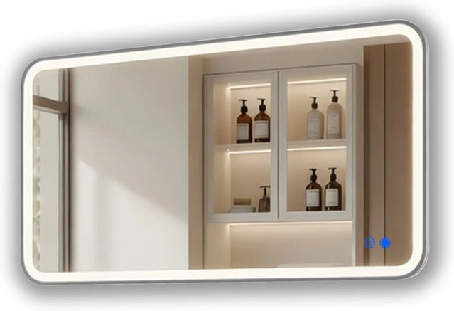 ARTFORMA LED Badspiegel Rechteckig mit Abgerundeten Ecken in Silber, B: 120 cm, H: 70 cm, mit Beleuchtung, Rahmen Gebürstetes Silber, Antibeschlag und Touch, IP44 - Bild 1