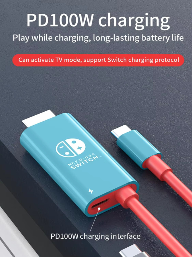 JazPlate USB-C-auf-HDMI-Adapterkabel in Schwarz mit 100 W PD-Ladeanschluss, kompatibel mit Nintendo Switch 2, unterstützt 4K/60Hz für TV und Projektion - Bild 4