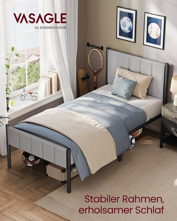 VASAGLE Bettgestell mit gepolstertem Kopfteil und Lift-up-Funktion, Farbe Grau, B/T/H: 140 x 200 cm